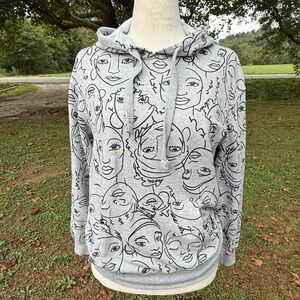 Maya Angelou Faces Line Art Hoodie Gray Fleece Sweatshirt XXL Heather Grey